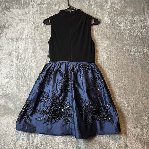 Adrianna Papell Sz 2 Jersey & Taffeta High‎ Neckline Beaded Dress Navy Black New - Picture 8 of 9